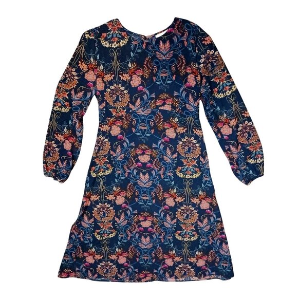I.Madeline Garden Splendor Navy Blue Floral Print Long Sleeve Midi Dress Size M - Picture 8 of 13